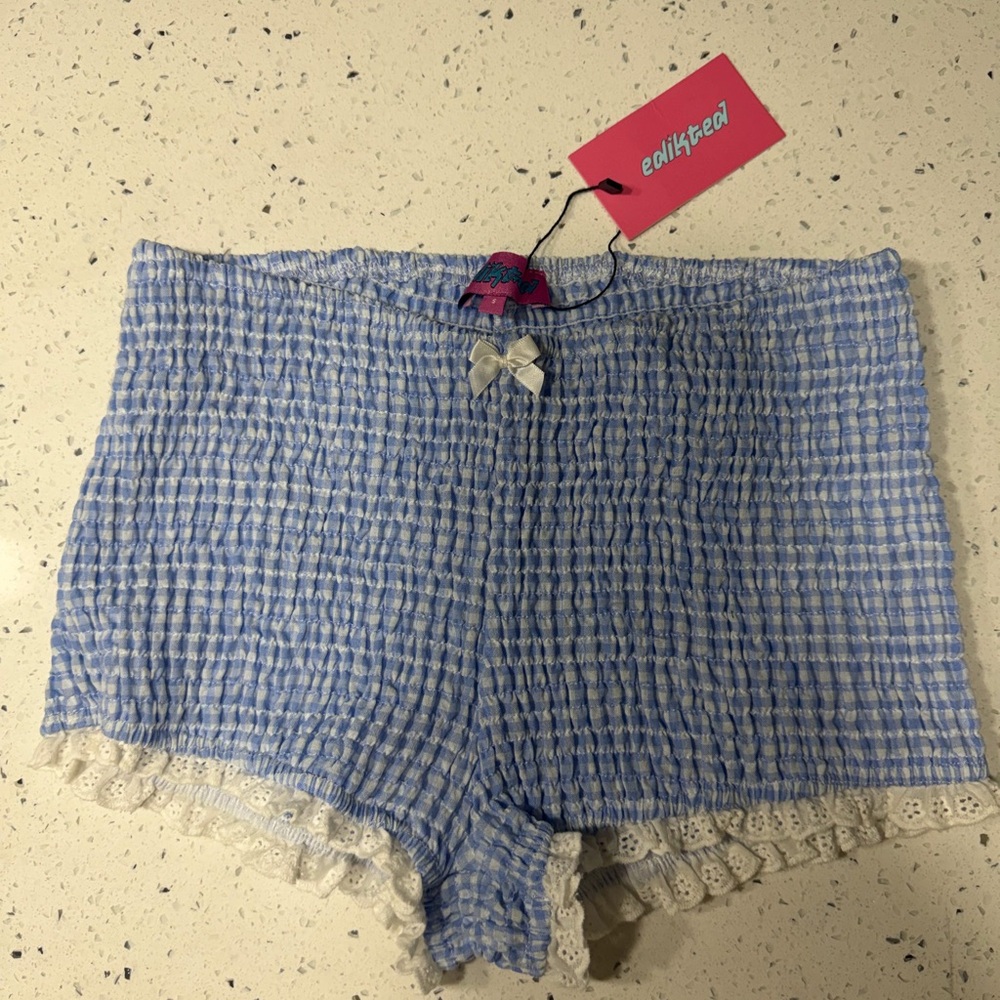 Edikted Blue and White Plaid Shorts
